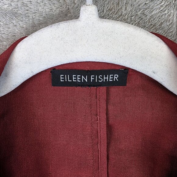 Eileen Fisher Blazer Womens Medium Red Linen Blend Open Front Shawl Collar - Picture 2 of 10